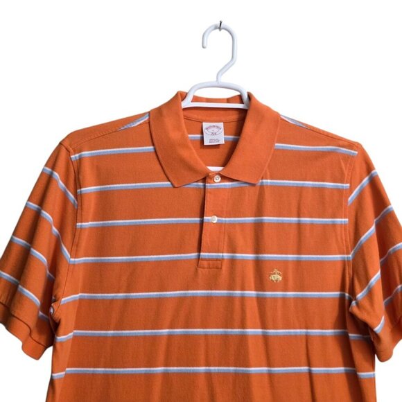 Brooks Brothers 346 Orange Striped Original Fit Polo Shirt Sz L - Picture 2 of 10